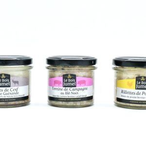 Trio de terrines bretonnes de cerf aux pommes, porc au cidre, sanglier aux châtaignes