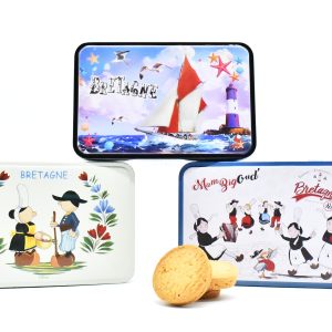 Boîte métallique de noël - en bretagne on se la joue rock à bilig, vive la bretagne, port phare bateau coloré bretagne avec des palets breton à la fleur de sel