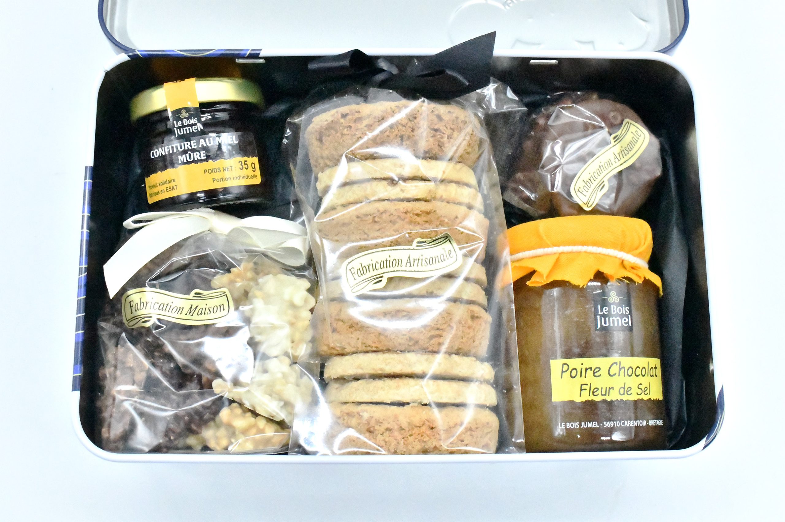 Composition - boîte - métallique - Bretagne - biscuit - Breton - biscuit breton - confiture - poir - chocolat - fraise - Plougastel - palet breton - petite galette bretonne