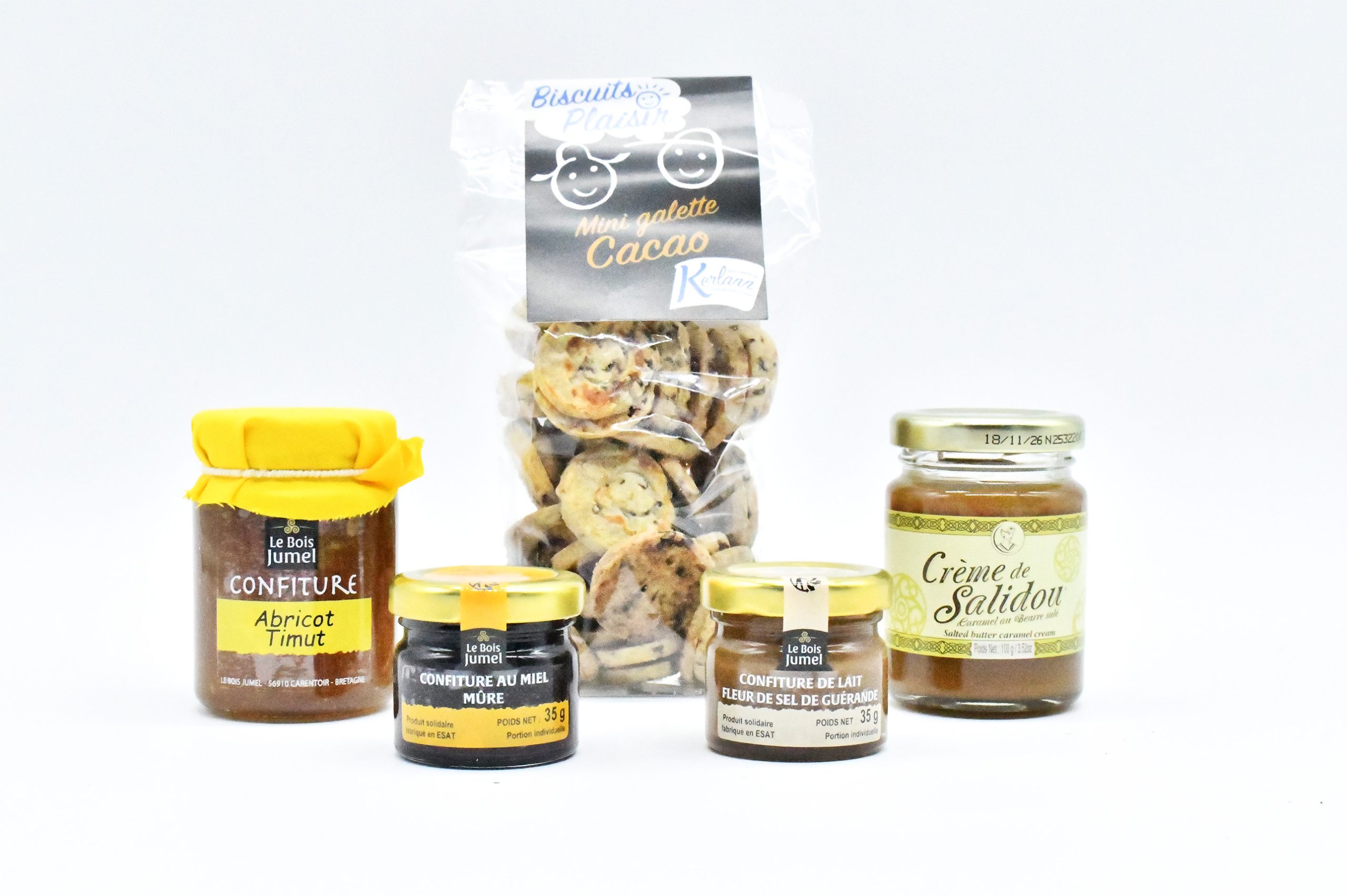 Boite métallique bisous de Bretagne - Coffret produit breton surcé - mini galette bretonne - pépite chocolat - caramel beurre salé - confiture - biscuit - mure