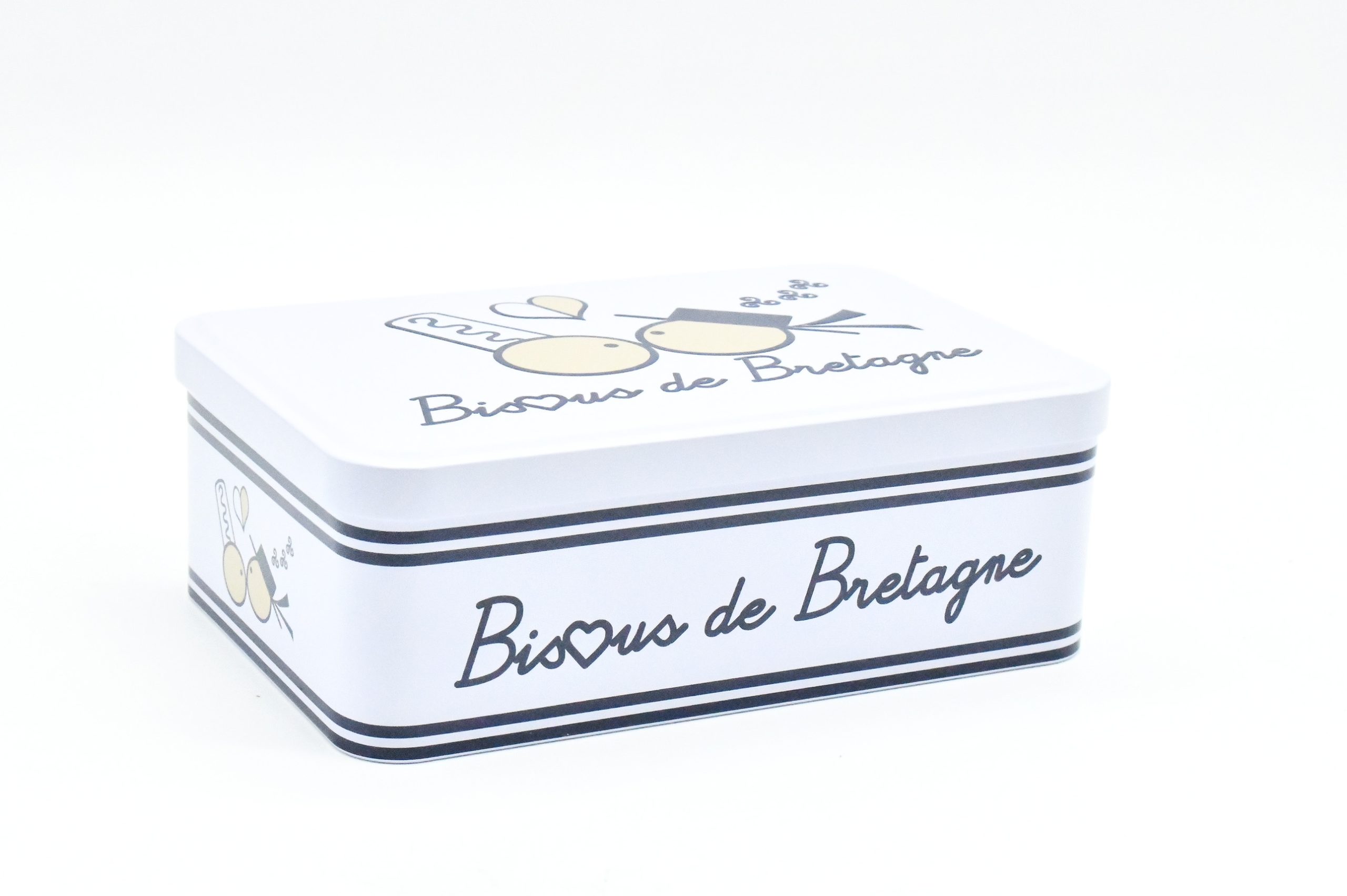 Boite métallique bisous de Bretagne - Coffret produit breton surcé - mini galette bretonne - pépite chocolat - caramel beurre salé - confiture - biscuit - mure