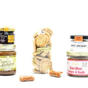 composition - sucré - salé - rillette - saint jacques - sardine - tomate - basilic - creme - salidou - confiture - fraise - plougastel - biscuit - beurre - galette