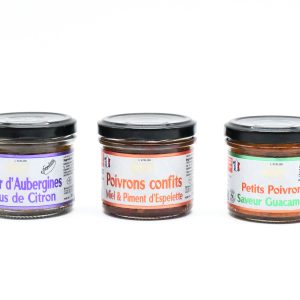 Trio tartinade - vegan - poivrons - guacamole - caviar - aubergines - citron - poivrons - miel - piment Espelette