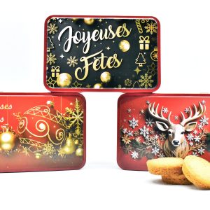 Boîte métallique de noël - en bretagne on se la joue rock à bilig, vive la bretagne, port phare bateau coloré bretagne avec des palets breton à la fleur de sel et de petites galettes bretonnes
